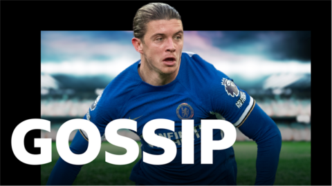 Conor Gallagher behind the Gossip logo