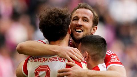 Harry Kane celebrates for Bayern Munich