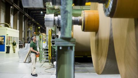 Employees at a recycled paper mill