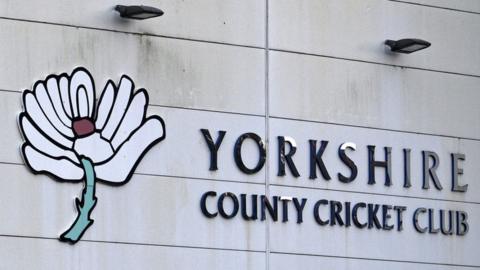 The white rose logo for Yorkshire County Cricket Club is pictured outside Headingley