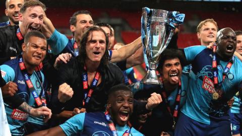 Wycombe Wanderers celebrate promotion to the Championship