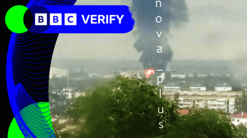 A screengrab from a verified video posted on Telegram showing a fire in Feodosia, Russian-occupied Ukraine