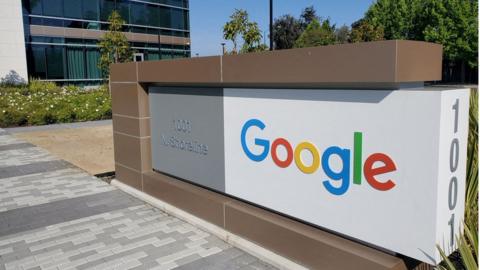 A sign near the Google's headquarters in Mountain View, California