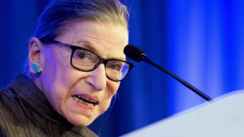 US Supreme Court Justice Ruth Bader Ginsburg speaks after receiving the American Law Institute"s Henry J. Friendly Medal in Washington, DC, on May 14, 2018.