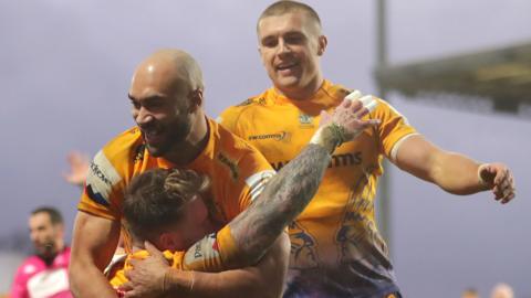 Exeter celebrate a try