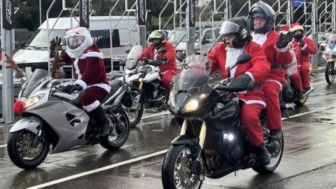 Bikers dressed as santas in the charity ride out