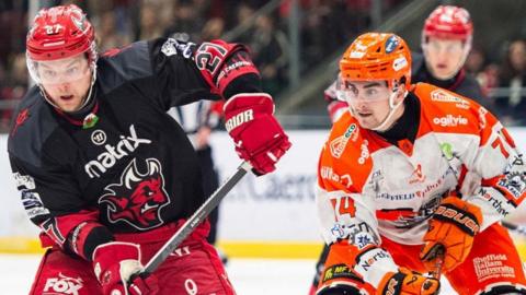 Cardiff Devil's Reid Duke in action against Sheffield Steelers' Brandon Whistle