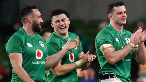 Ireland players celebrate win over Australia