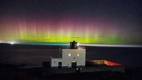Aurora borealis photographed earlier this week from near Bamburgh Lighthouse in Northumberland