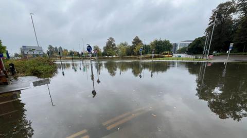 Surface water flooding on Bedford Road, Northampton