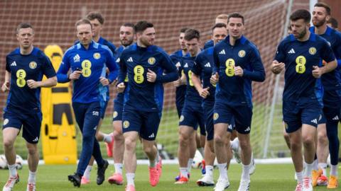 Scotland players training at Lesser Hampden