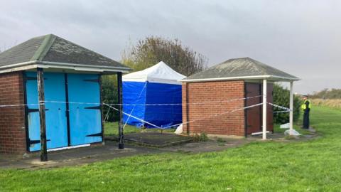 Police tape and blue tent in Meridian Road, Cleethorpes