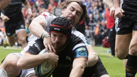 Rhodri Williams cannot prevent Morgan Morris from scoring
