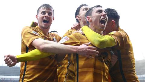 Crewe celebrate a goal at Plymouth