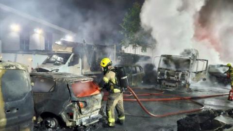 Firefighters tackling vehicles on fire in Sheffield