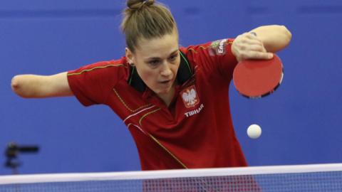 Polish table tennis player Natalya Partyka in action