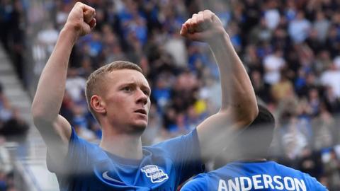 Jay Stansfield celebrates his Birmingham goal