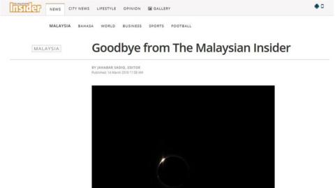 Screencap of farewell message on The Malaysian Insider captured on 14 March 2016