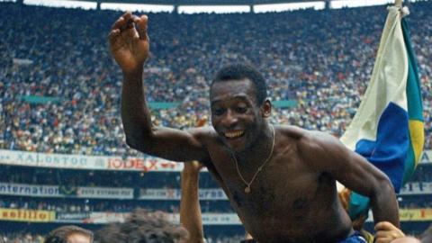 Pele celebrates winning the World Cup in 1970