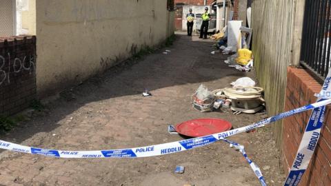 Scene of policeman stabing in Newport