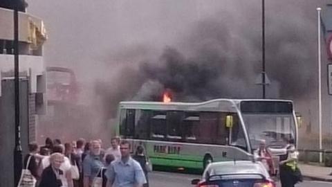 Bus on fire in York