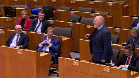 Nigel Farage and Frans Timmermans in the European Parliament