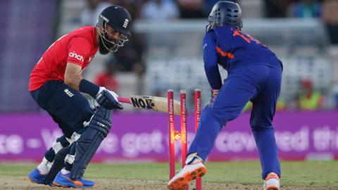 England batter Moeen Ali is stumped