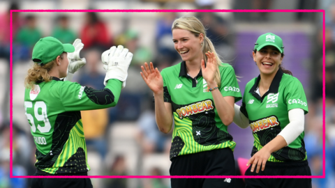 Southern Brave players celebrate a wicket