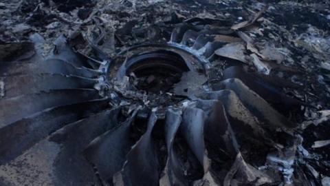 Charred remains of an plane engine