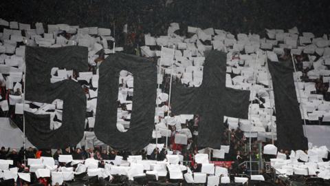 Fans in Germany highlight support for 50+1 rule with a demonstration at match