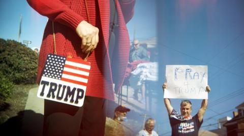 Supporters outside of the Trump rally in Ambridge, Pennsylvania, 10 October 2016