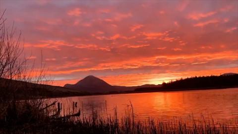 A spectacular red sky over Errigal