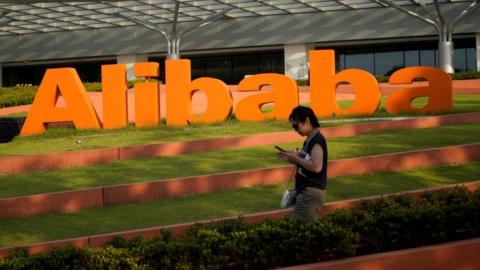 Alibaba's logo at the company's headquarters in Hangzhou, Zhejiang province.