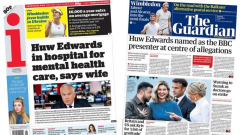 Front pages of the i newspaper and the Guardian, 13 July 2023