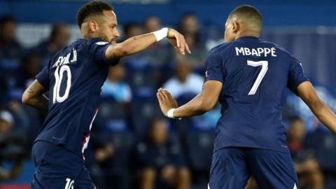 Neymar and Mbappe celebrate for PSG