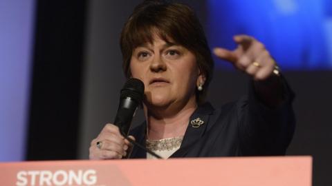 DUP leader Arlene Foster speaking at the party's election manifesto event