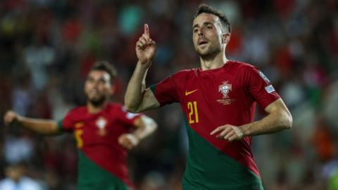 Diogo Jota celebrates scoring for Portugal