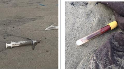 Medical waste on the beach in Karachi