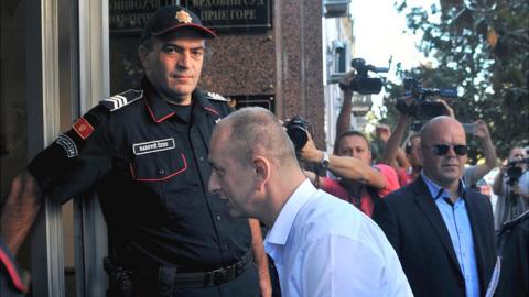 Democratic Front (DF) leader Milan Knezevic arriving in court, 6 Sep 17