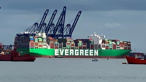 The Ever Ace leaving Felixstowe