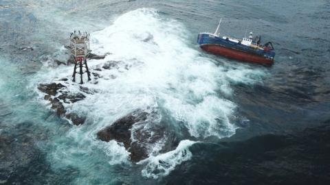 Aerial of grounded boat