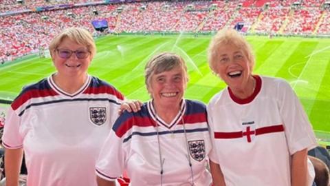 (left to right) Wendy Hooton, Mary Blake and Corinne Abrahams at Wembley Stadium