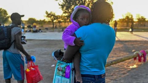 Haitian migrants are seen at a shelter in Ciudad Acuna, Coahuila state, Mexico, on September 23, 2021