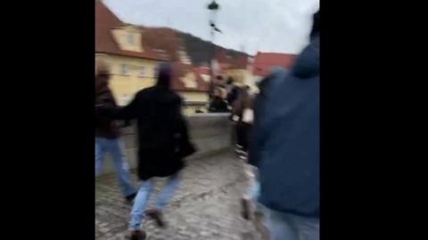 Crowds flee in Prague