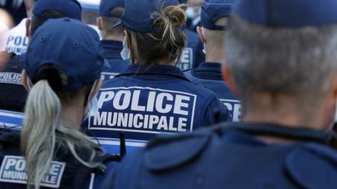 French gendarmes listen to Prime Minister Jean Castex in Nice