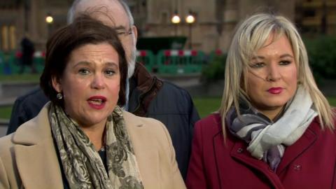 Mary Lou McDonald speaking outside Westminster