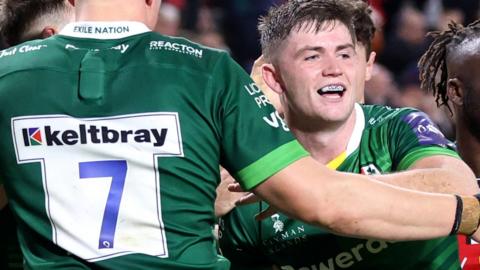 Cillian Redmond scores a try for London Irish against Saracens