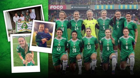 The Northern Ireland women's team and a collage of their family photos