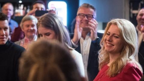 Zuzana Caputova at her election HQ as results are announced, 17 March 2109