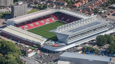 An aerial view of Ashton Gate stadium